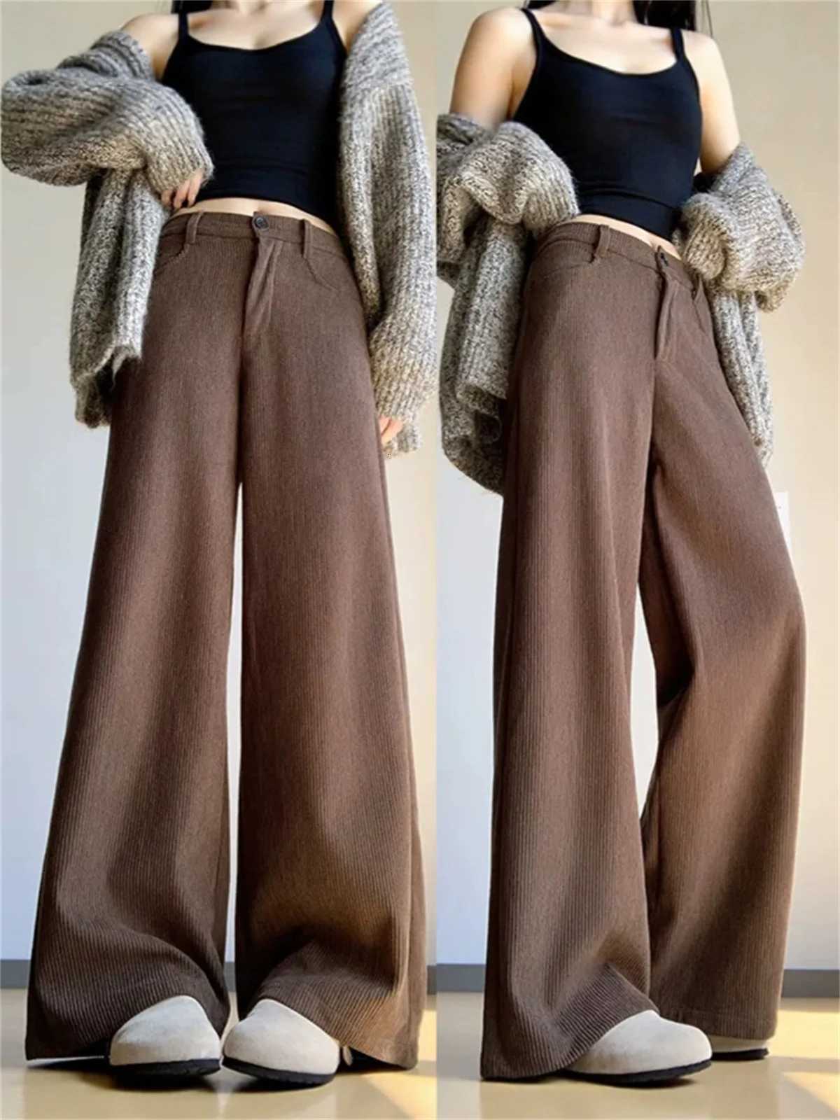 Retro Corduroy Straight Leg Pants Women 2025 Fashion Autumn Winter New In Trousers HigH Waist Solid Pant Casual Street ClothingT251022