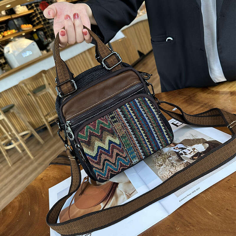 Denim For Women New Color Block Embroidery Multi Use Single Double Shoulder Bag Fashion Handbag With Genuine Leather High Quality