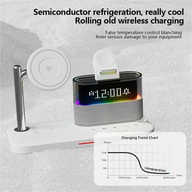 Qi2 5 In 1 Magnetic Wireless Charger Stand LED Night Light Alarm Clock for iPhone IWatch Airpods Fast Charging Station J251114
