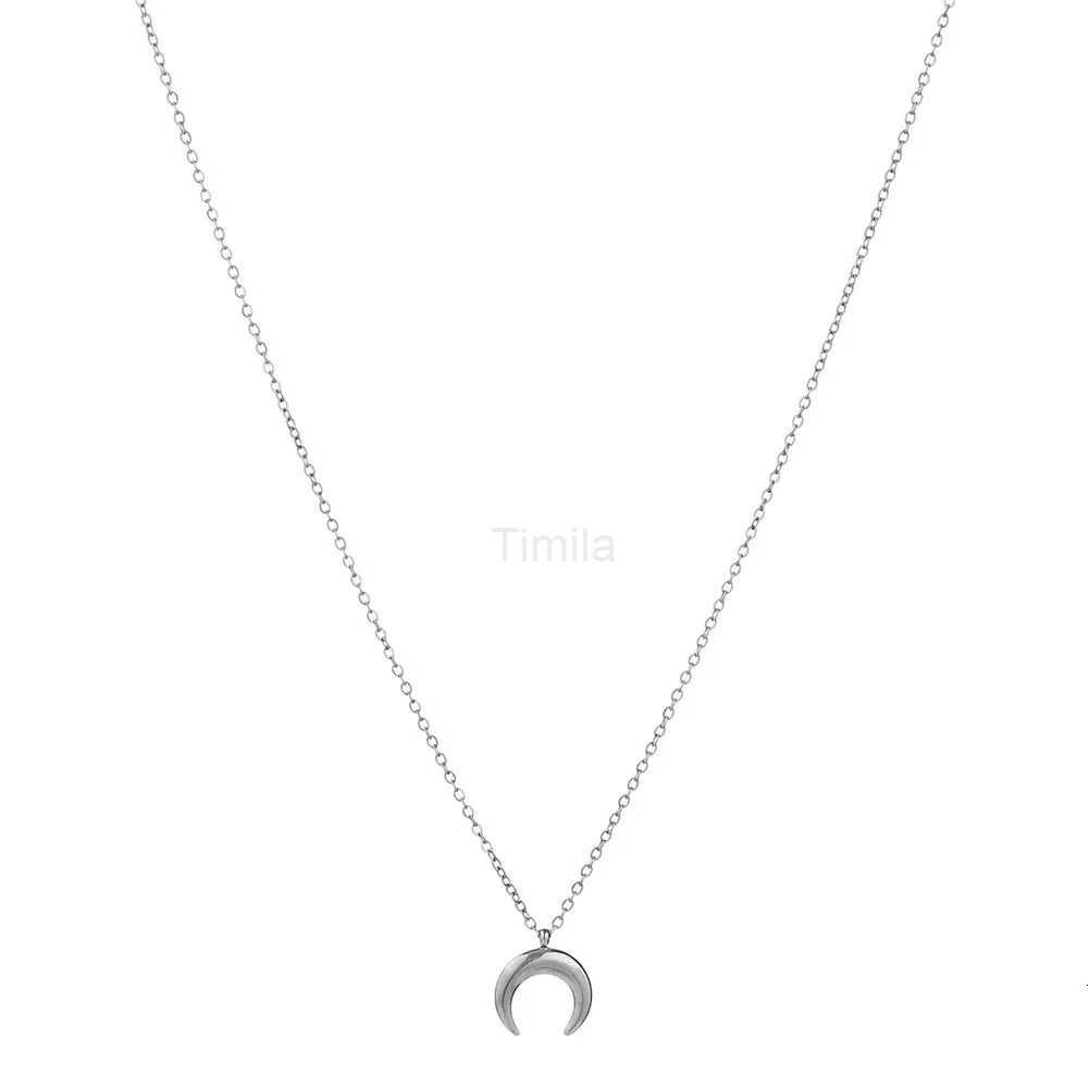 New Fashion Stainless Steel Thin Chain Moon Pendant Necklace For Woman Half Moon Horn Charms Necklace Jewelry U251022