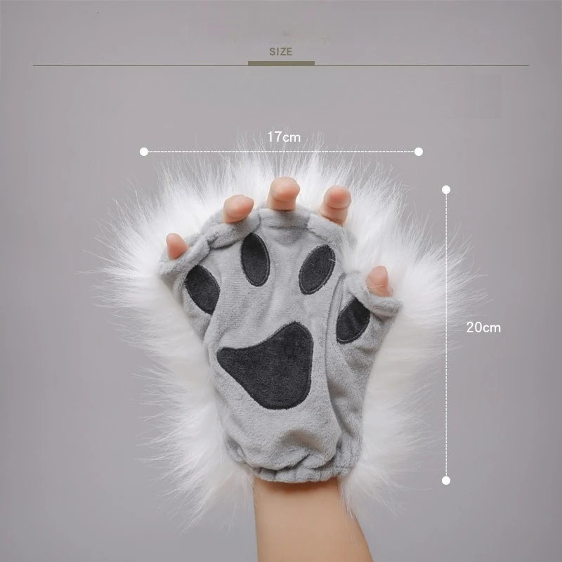Wolf Paw Gloves Faux Fur Fingerless Mittens Winter Warm Cat Claw Glove Cosplay Accessories Halloween Fancy Party Props 251021