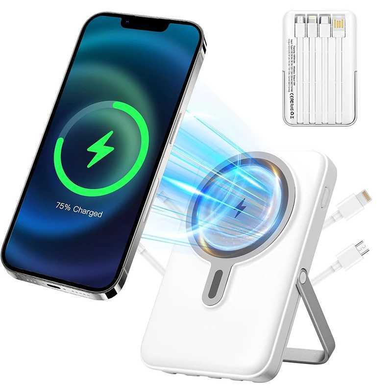 Power Bank 10000mAh Fast Charging Portable Battery with Stand and 4 Cables Wireless Magnetic Charger for iPhone 1413ProMini J251114