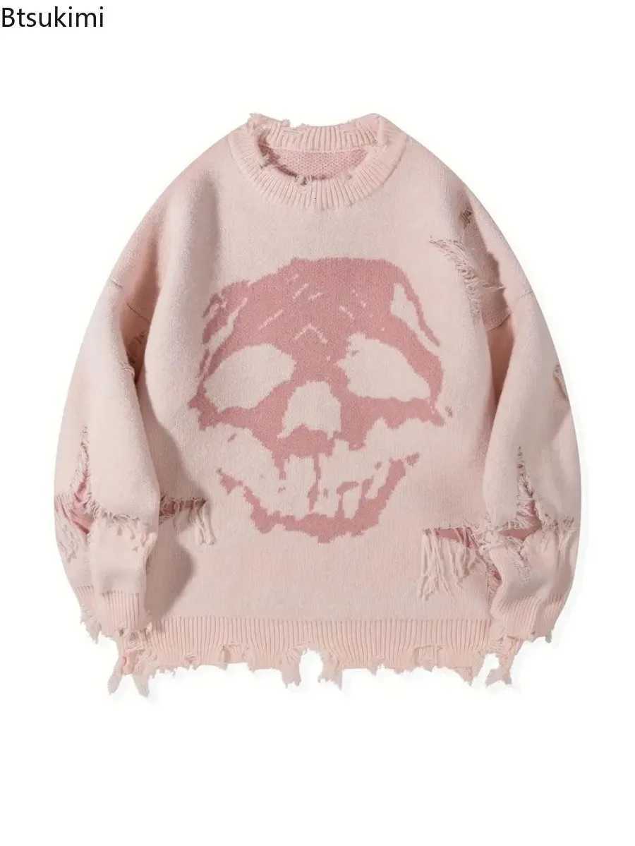 Autumn Winter Men Womens Hip Hop Knitted Sweater Skull Pattern Printed Jacquard Hole Loose Pullover Tops Casual Sweaters MenXJ251022