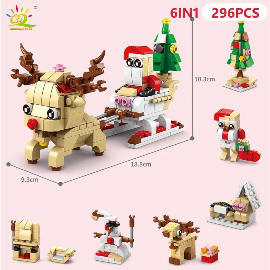 HUIQIBAO 6IN1 Christmas Elk Deer Santa Claus Building Blocks City Snow House Xmas Tree Bricks Set Toys for Children Kids Gift J251022