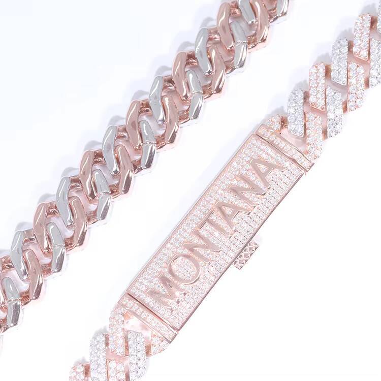 Hot Sale High Quality Jewelry Necklace Bracelet 12mm 2 Row Hip Hop Diamond Cuban Lidynamic Chain Moissanite 925 Silver Cuban Chain