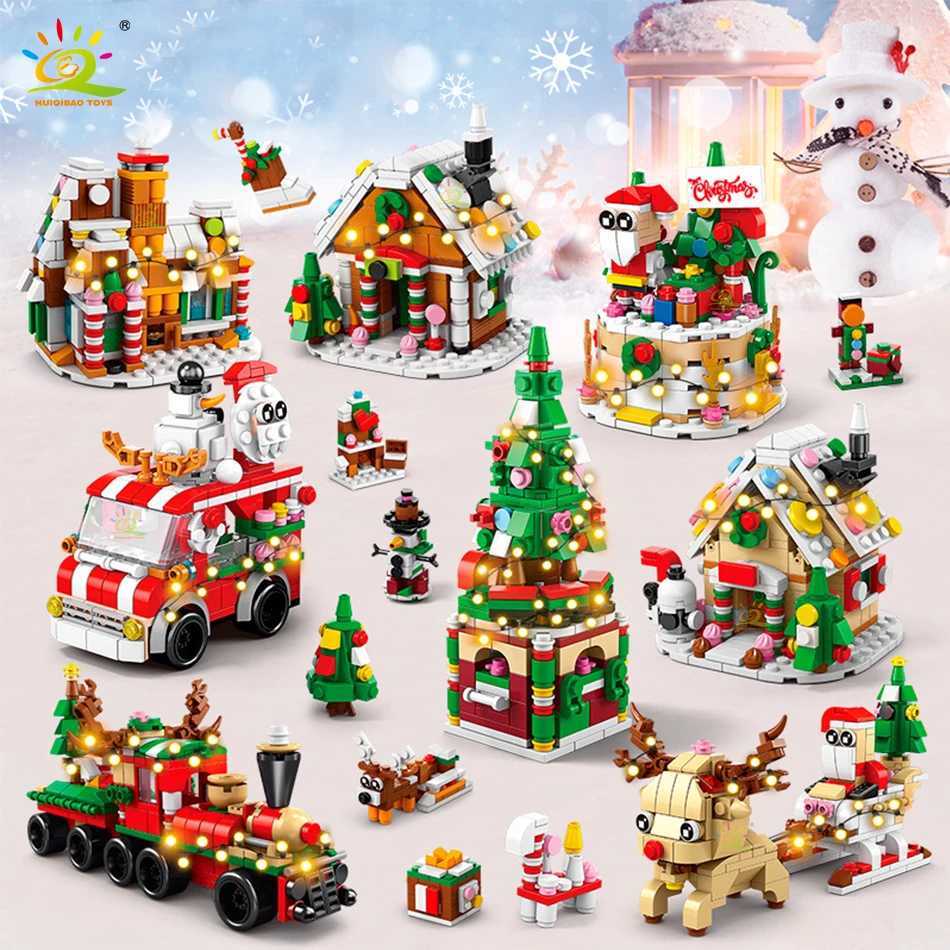 HUIQIBAO 6IN1 Christmas Elk Deer Santa Claus Building Blocks City Snow House Xmas Tree Bricks Set Toys for Children Kids Gift J251022