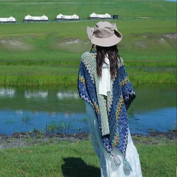 New Lightweight Retro Ethnic Style Outdoor Shawl womens Travel Cloak Jacket dualuse Scarf Pullover Cloak 8SJ105 J251118