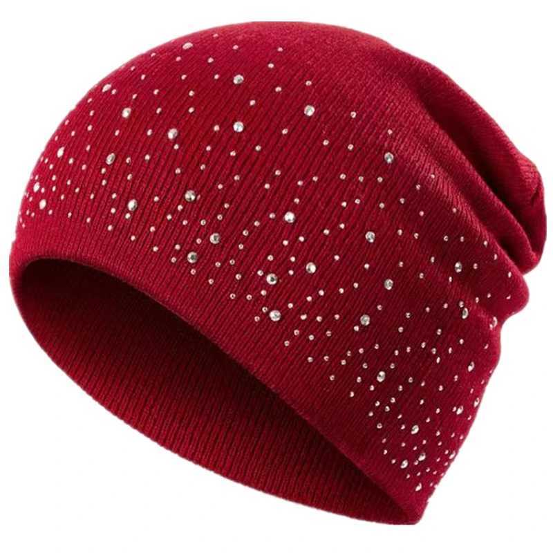 Hot Sale Women Casual Winter Fall Hat Stylish Shiny Rhinestone Decor Womens Beanie Outdoor Streetwear Knitted Hat J251022