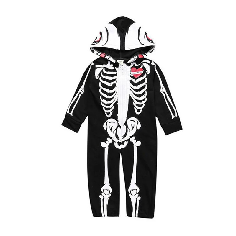 Baby Kids Halloween Clothing Skull Print Toddler Boys Girls Rompers Hooded Jumpsuit Bebe Trick Clothes Zipper Outfits 251022