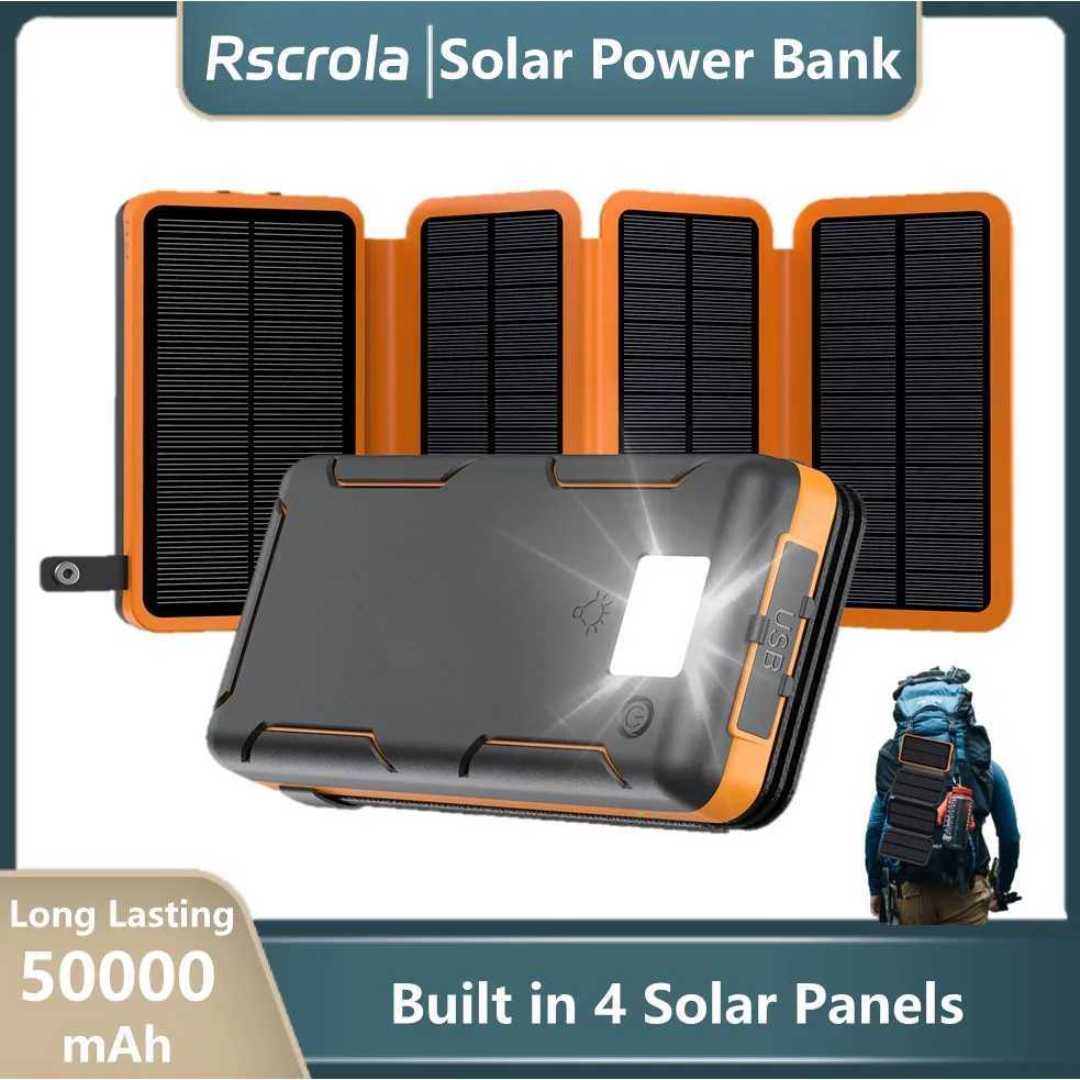 Folding Solar Power Bank with 4 Solar Panels 50000mAh Portable Solar External Battery Compatible with IOS Android USBA USBC J251114