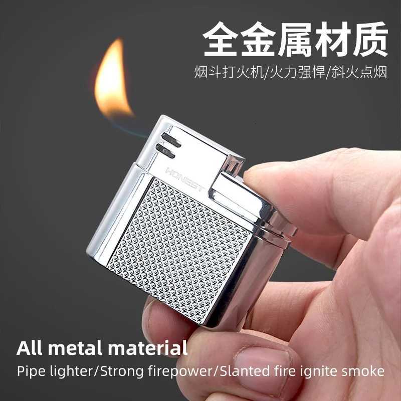 Retro slanted fire pipe metal lighter soft flame inflatable lighter men smoking accessories gift C251022