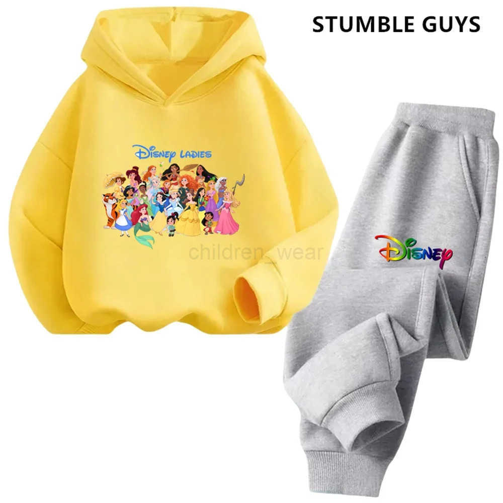 Disney Ladies Snow White Hoodie Set Girls Cartoon 314 Years Old Kawaii Street Casual Kids Sweatshirt Children Frozen Trucksuit H251022