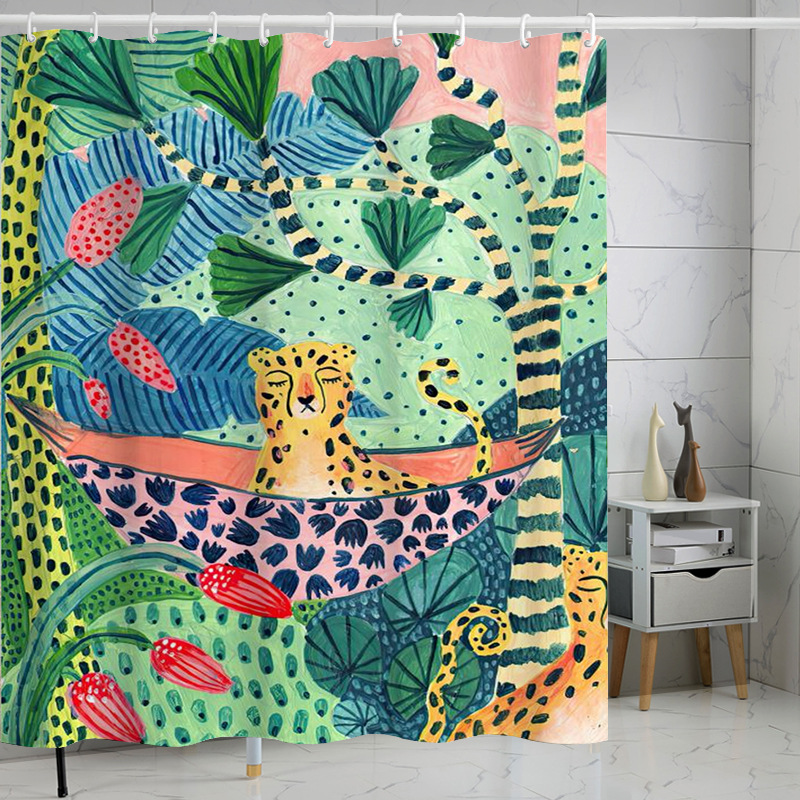 YL-37523 hot selling digital printing shower curtain animal waterproof, mildew-proof and moisture-proof bathroom dry and wet separation isolation curt