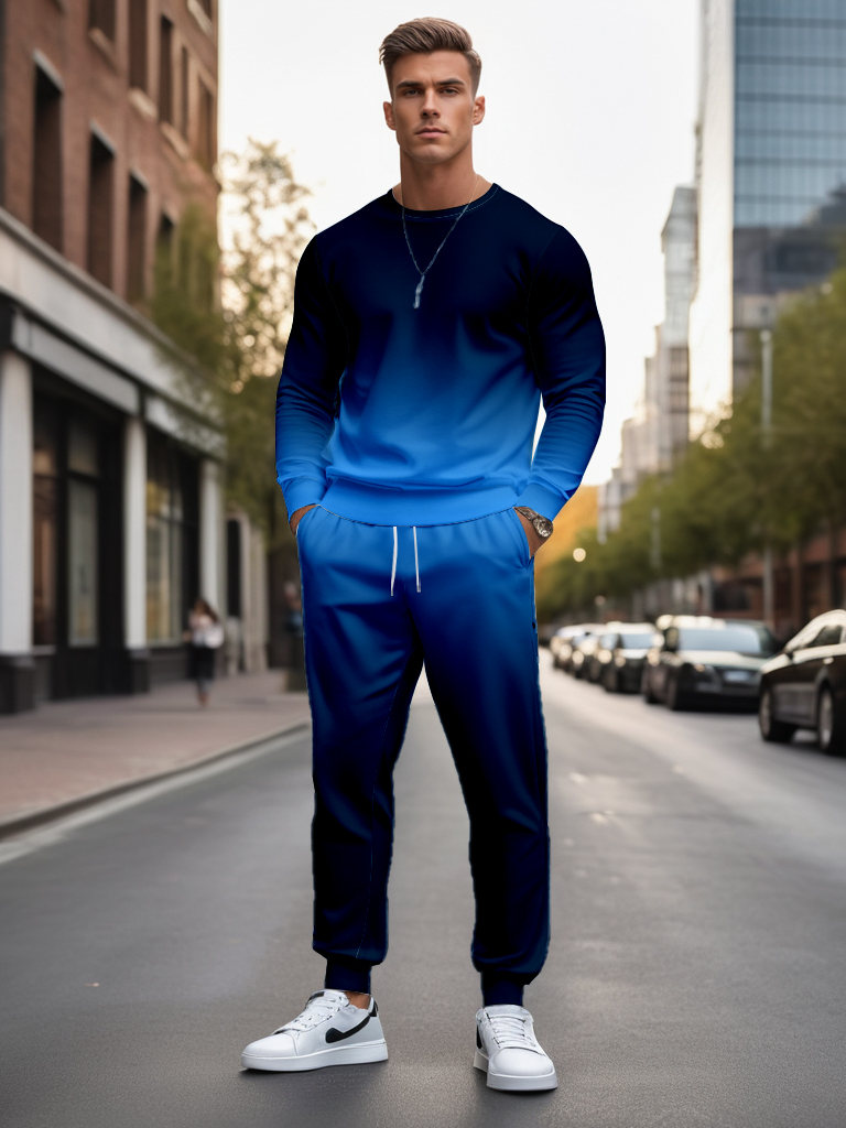 Men's Brown Knitted Cotton Blend Long Sleeve Round Neck Sweatshirt Ankle-Length Casual T-Shirt Comfortable Outdoor Wear - YLWY00160