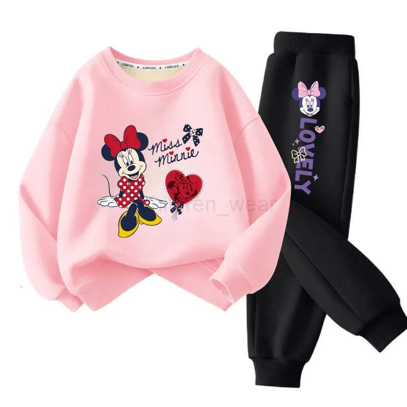 Disney Minnie Printing Baby Girls Clothes Set Autumn Children Sweatshirt Top and Pants Bottom 2 Piece Suit Casual Tracksuit H251022