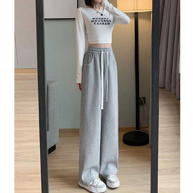 Lady Casual Daily High Waisted Sweatpants Women Drawstring Straight Leg Pants Girls Korean Slim Fit Thin TrousersT251022