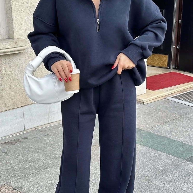 Designer Women's Fashion Half Zipper Sports Hoodie Loose Casual Autumn/Winter Pants Two Piece Set 2026