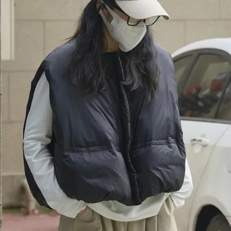 Down Padded Vest Korean Casual Oneck Down Waistcoat Loosefluffy Warm Sleeveless Top for Mwen Womens Autumn Winter Streetwear 251016