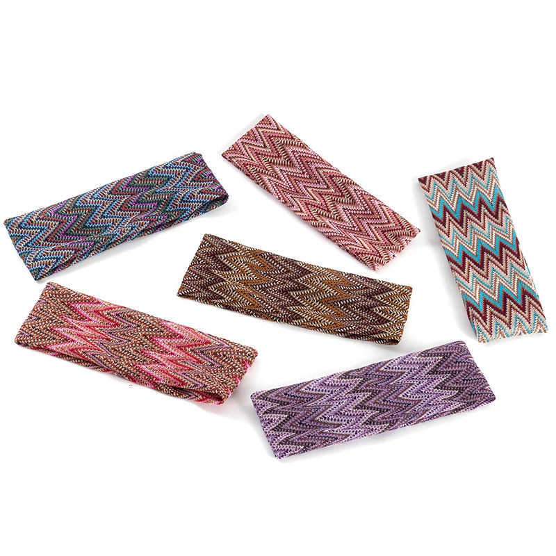 Geebro Bohemia Striped Lady Headband Handmade Outdoor Hairband Fashion Multicolor Hair Accessories For Women Knotted Headdress M251022