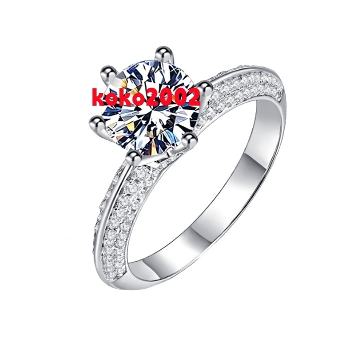 Wholesale Silver Plated Six Claw Moissanite Zircon Ring Romantic Style Wedding Party Anniversary Jewelry