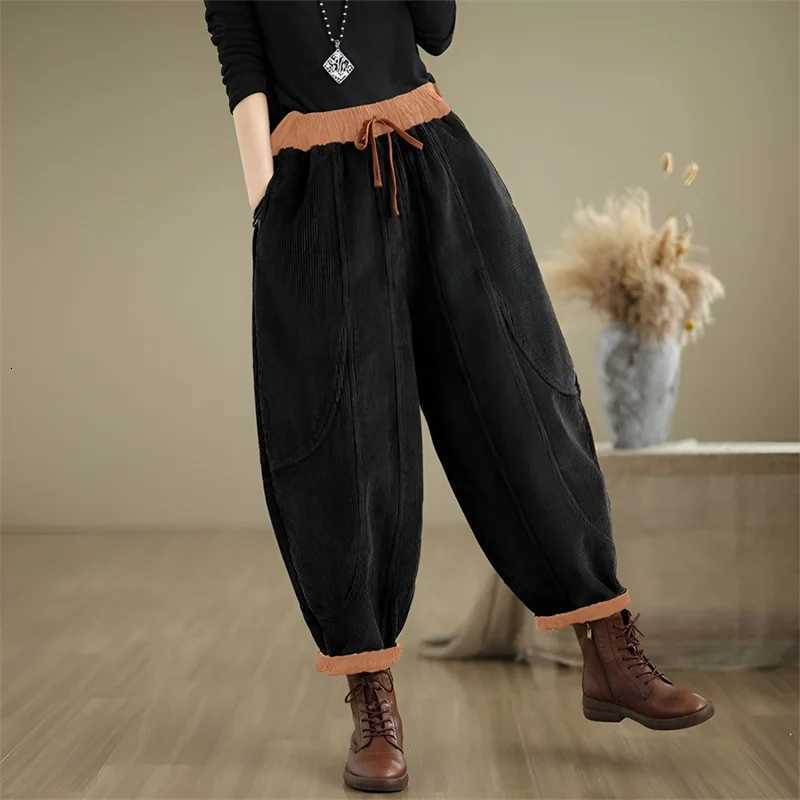 Corduroy Bloomers Women Loose Harlan New Elastic Waist Warm Retro Trousers Autumn Winter Fashion Big Pocket WideLeg PantsT251022