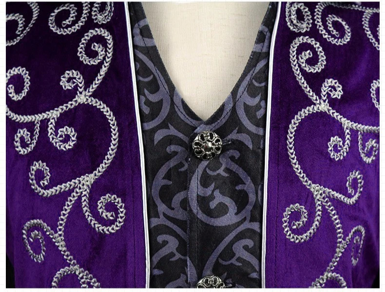 Red Embroidered Mens Long Jacket Black Mock Twopiece Trench Coat Purple Collared Vintage Tailcoat 251014