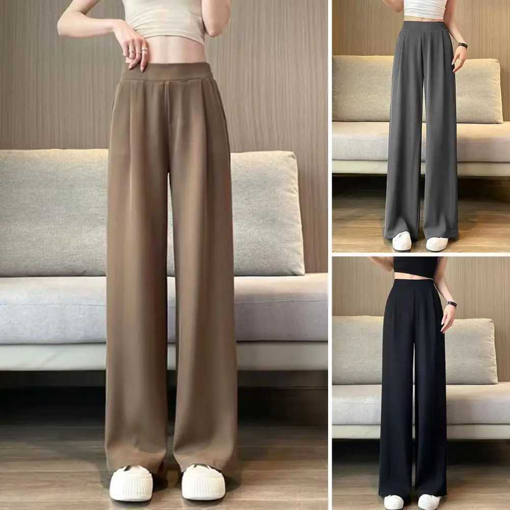 Loose Pants Stylish Womens Wide Leg Pants with Pockets for Office Wear Casual Outfits Solid Color High Waist Relaxed FitT251022