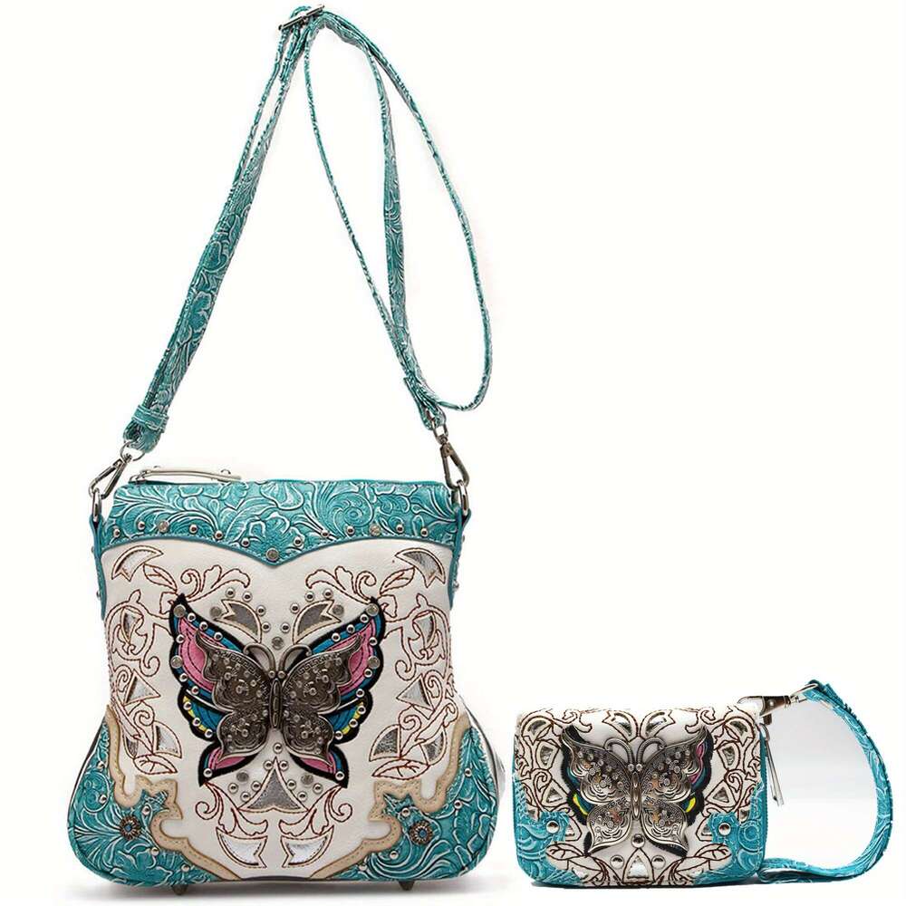 Modern Ladies' Butterfly Flower Women's Crossbody Bag, Equipped With Adjustable Shoulder Straps And Mini Wallet Set, Suitable For Daily Comm