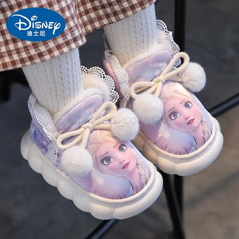 Disney Princess Elsa Winter Childrens Winter Cotton Slippers Girls Warm Frozen Velvet Frozen Fate Girls Cartoon Baby Shoes H251022