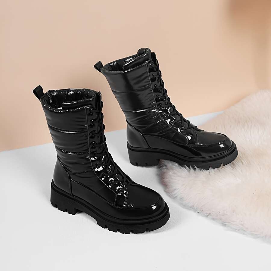 Women's Winter Snow - Non-Slip, Thickened Warm Outdoor Shoes With Lace-Up Design, Black, Perfect For Cold Weather Activities, Snowboarding Boots