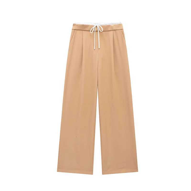 SIYANG 2024 Women Fashion Vintage Solid Straight Pants Side Zipper Drawstring Casual Trousers Spring New Female Wide Leg PantsT251022