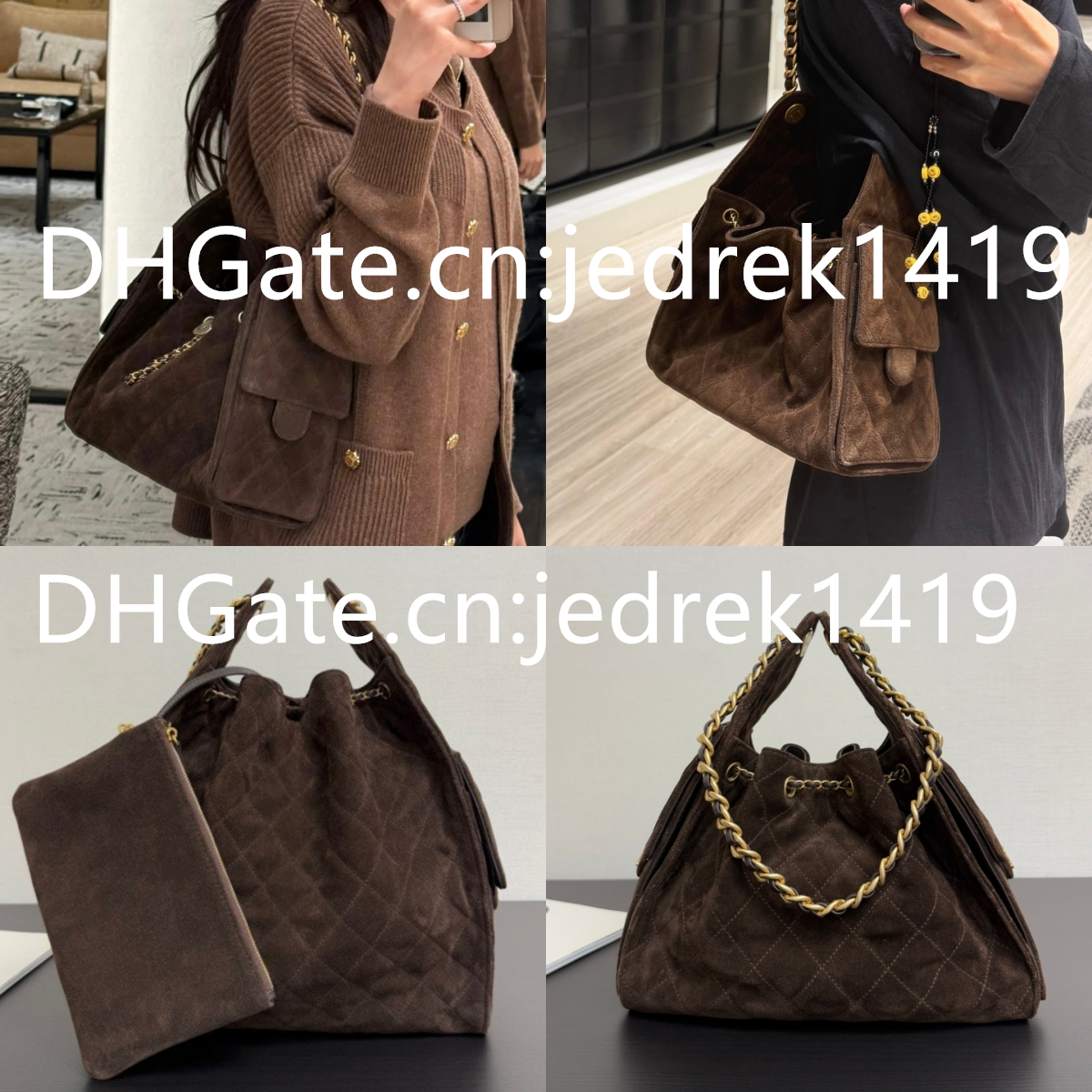 25bag hobo bag Designer Chain Shoulder Bag caviar Calfskin work bag dark brown suede woman luxury Handbags 10A top quality Ladies large capacity Crossbody Bag