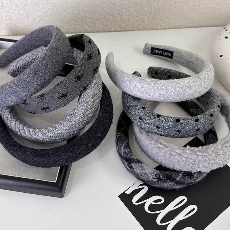 Grey Series Headbands Retro Knitted Bow Wide Hair Band for Woman Girl Elegant Hair Hoop Lady Winter Fashion Hair Accessories New V251022