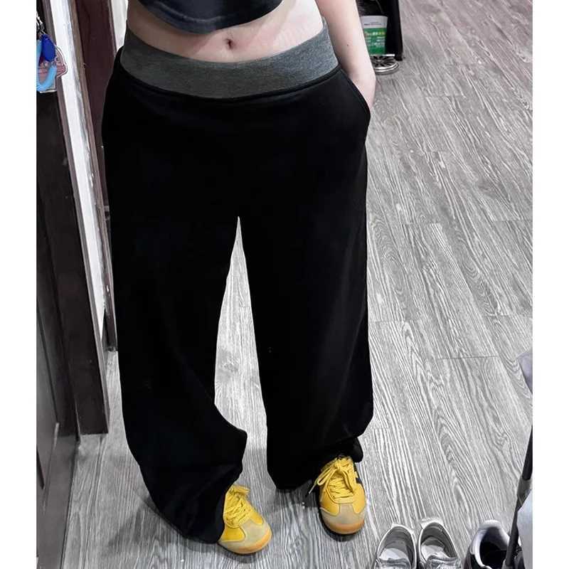 2024 Women Autumn Lazy Style Casual High Waisted Sweatpants Lady Chic Designer Korean Version Outside Daily Wide Leg TrousersT251022