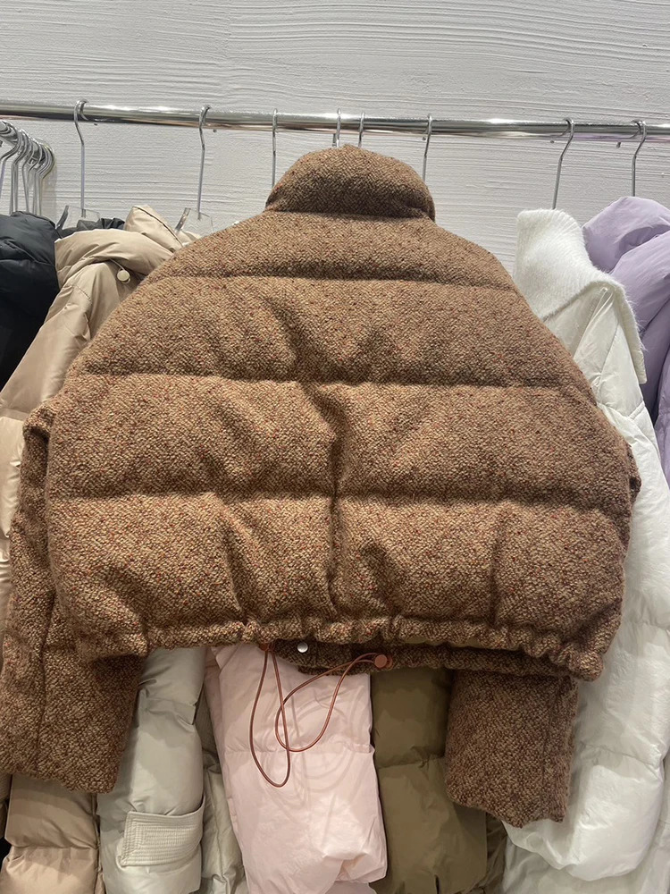 Winter Chic Stand Collar Short Parker Down Jacket Female Big Pocket Zipper Thick Outwears Women White Duck Warm Puff 251017