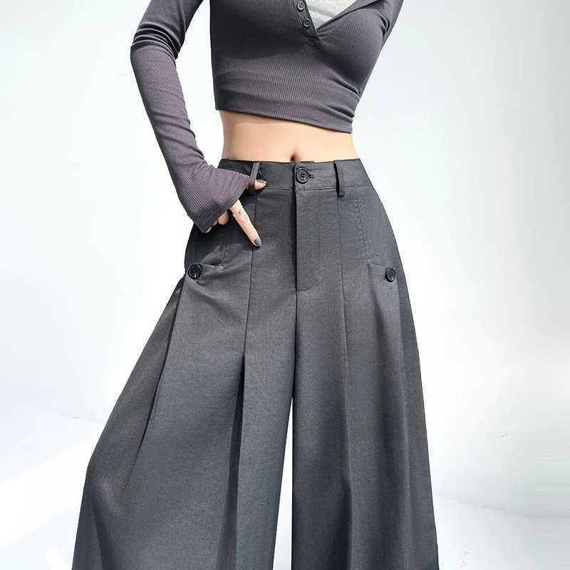 2025 New Autumn Vintage Grey High Waist Wide Leg Pants for Women High Waist Straight Casual Loose Full Length Trousers FemaleT251022