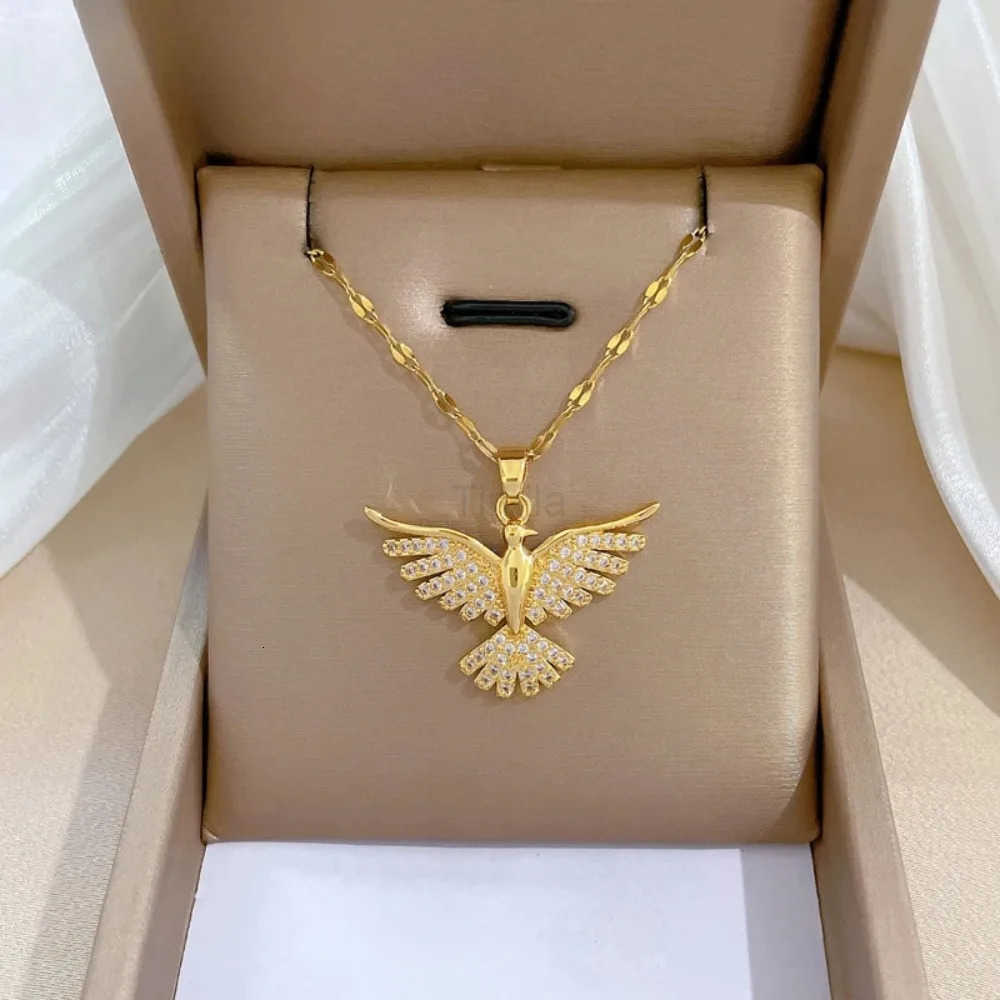 DIEYURO 316L Stainless Steel Phoenix Eagles Pendant Necklace For Women Girl 2023 New Trend Choker Neck Chain Jewelry Gift Party U251022