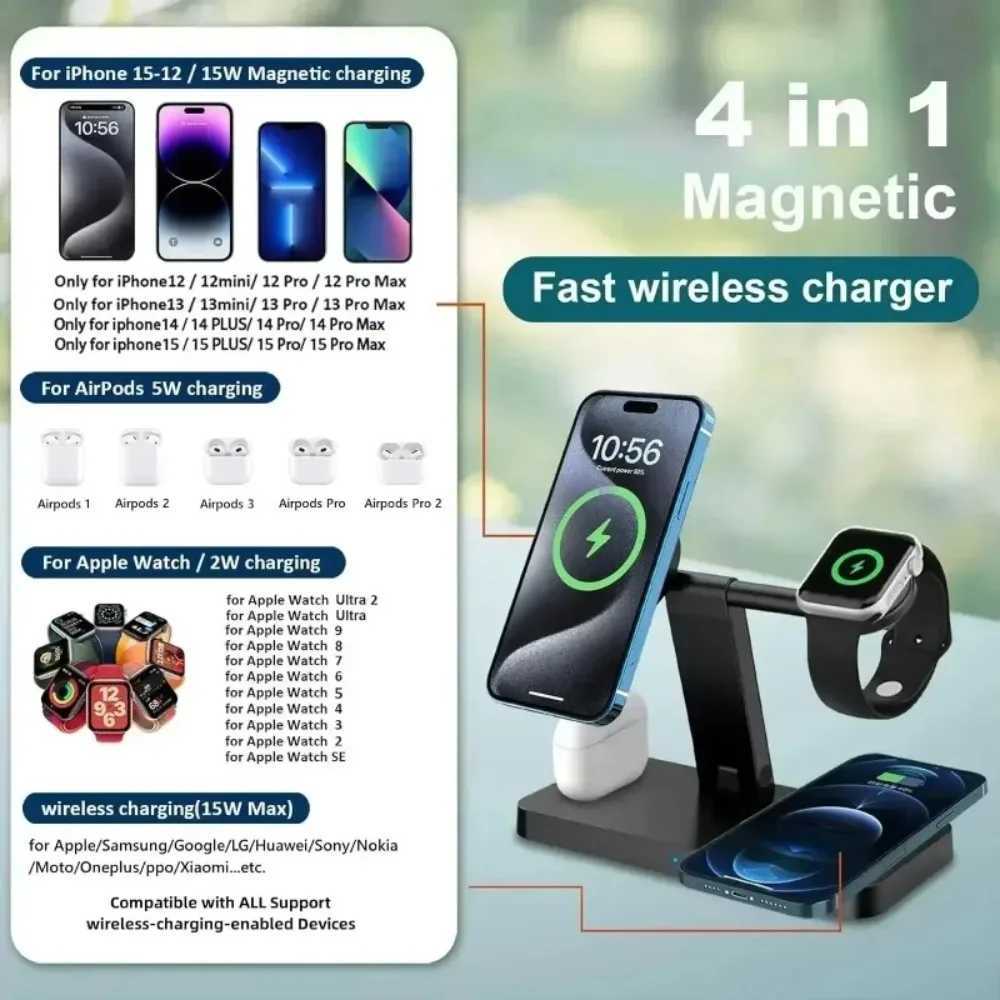 100W 4in1 Magnetic Wireless Charger Foldable Phone Holder Dock For iPhone 1612 Watch AirPods4 Pro Fast Charging J251114