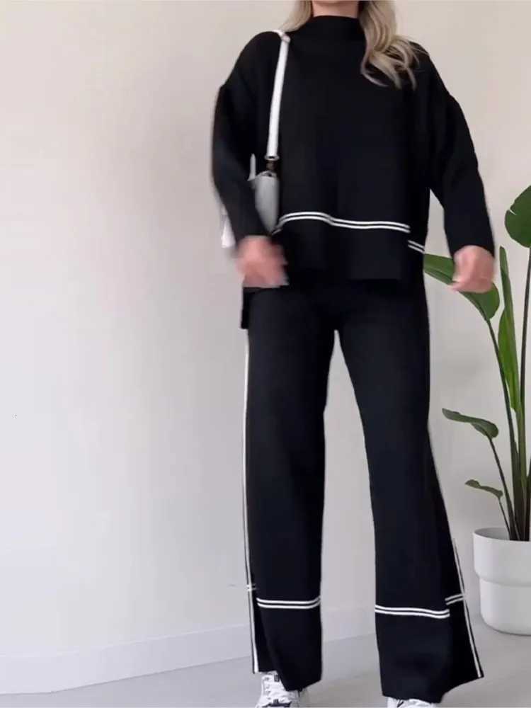 2 Piece Set Women Autumn 2025 Clothing Fashion Long Sleeve Casual Top Loose High Waist Flared Pants Set Casual Streetwear SetsT251022