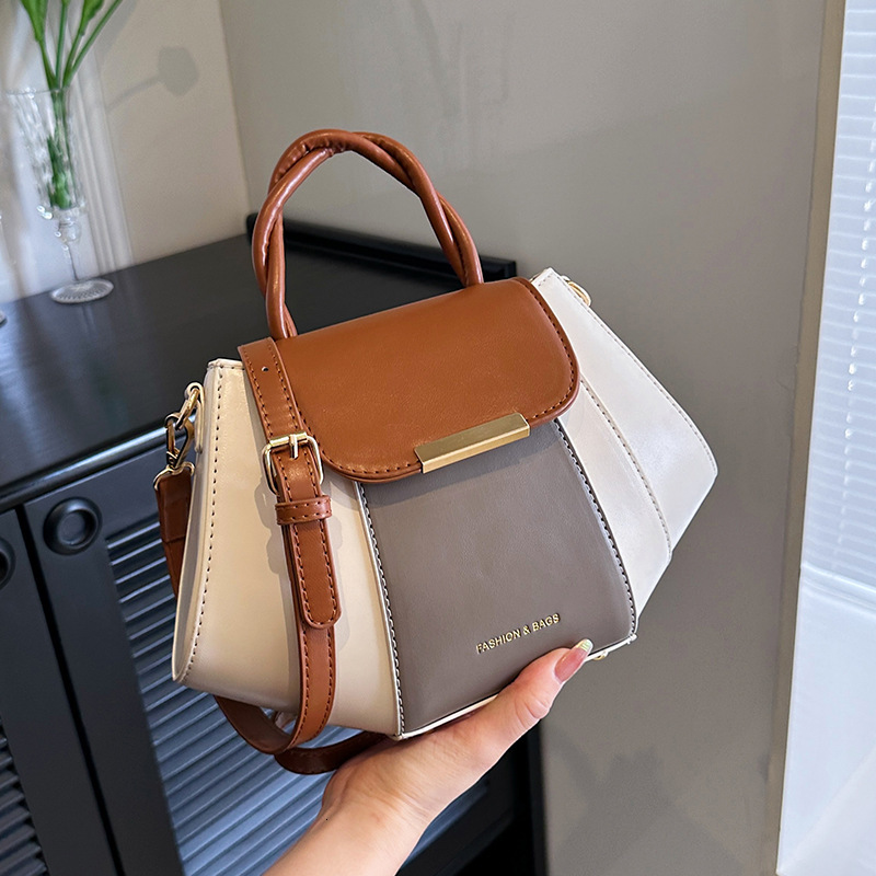 Luxury Brand Designer Bag Color-Block Handbag For Women 2023 Spring Summer Niche Design Versatile Small Square Bag High-Quality Texture Shoulder Bag