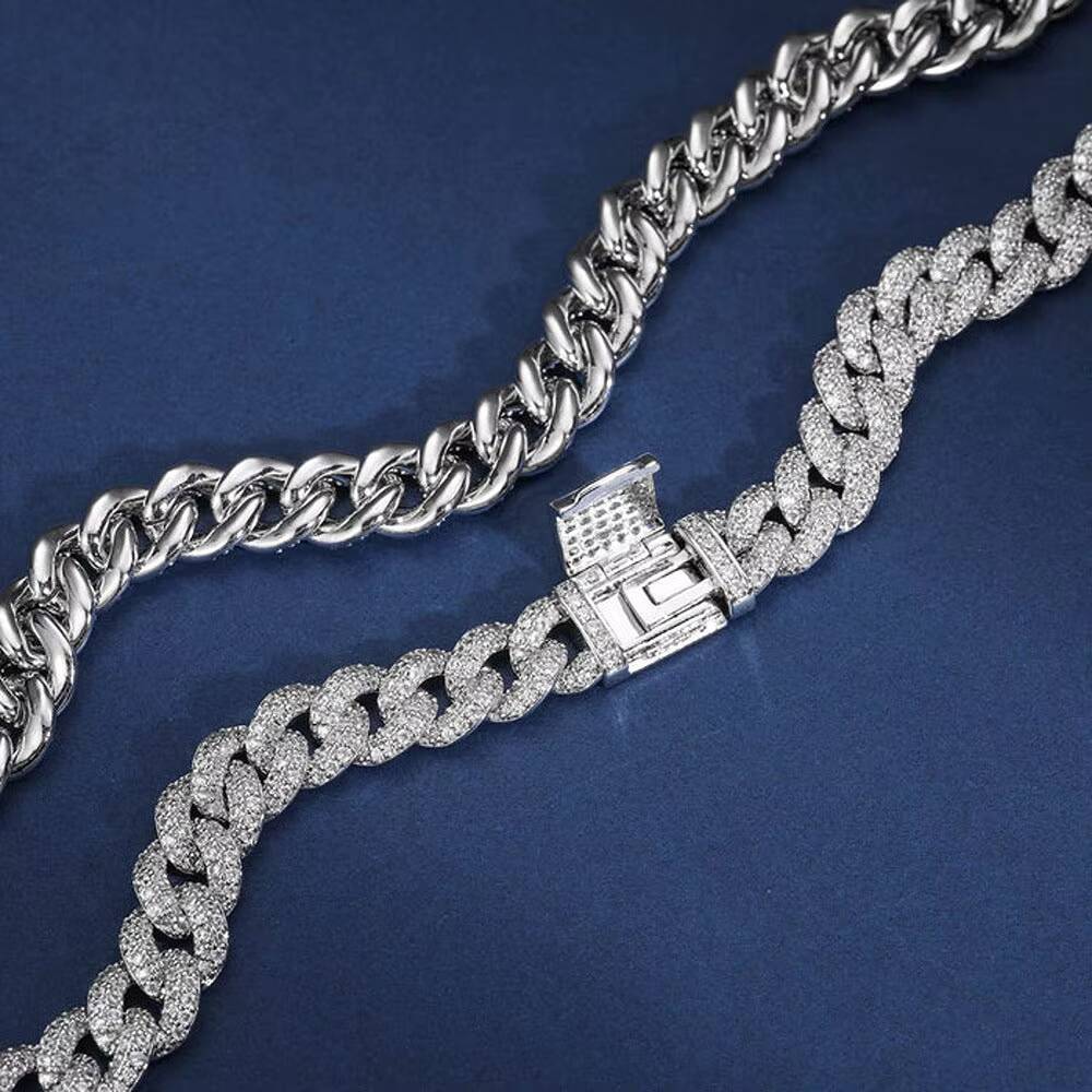 18mm Cuban Link Chain with Moissanite Diamond Handcrafted in Sterling Silver Jewelry