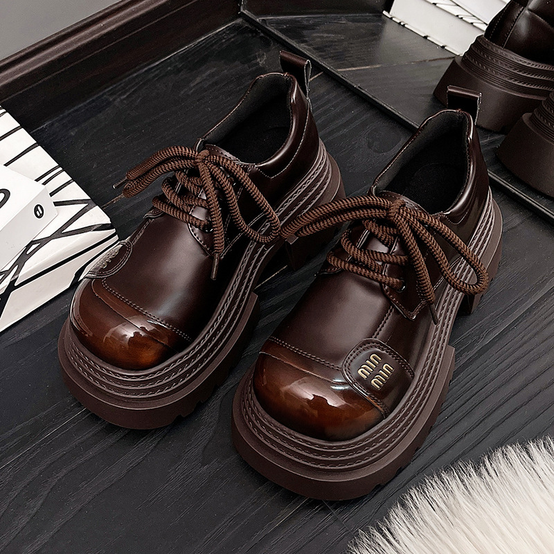 Free Shipping Simple Lovely Thick Sole Womens Leather Shoes New Arrival Fashion Versatile Chunky Heel Dress Shoes Black Brown Hot Sale