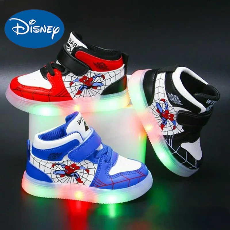 Disney Childrens Led Light Shoes Fashion Aoger Spiderman Boys Sneakers Girls Cartton Casual Shoes Breathable Kids Sport Shoes H2510221