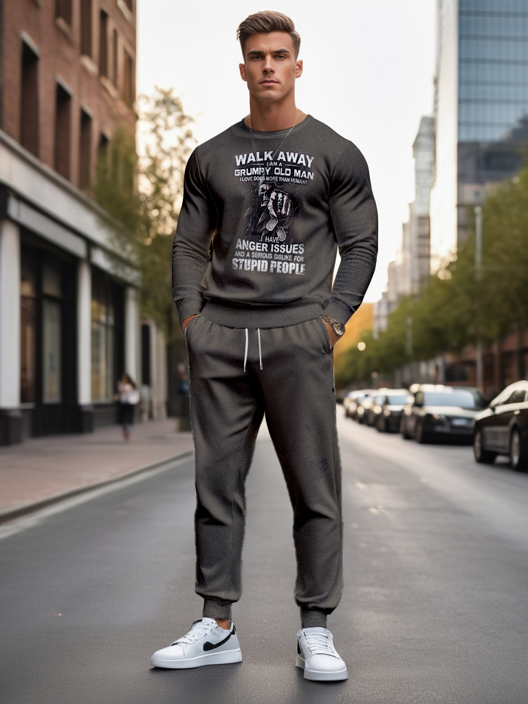 Men's Ankle-Length Knitted Cotton Blend Long Sleeve Sweatshirt Brown round Neck Casual T-Shirt Comfortable Outdoor Wear - YLWY00125