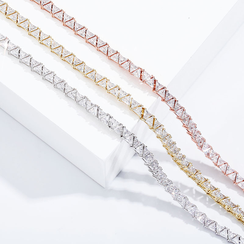 5mm Hip Hop Tennis Chains Jewelry Women Mens TopBling 5A Triangle Zircons Necklaces 14k Real Gold Plated Jewelry