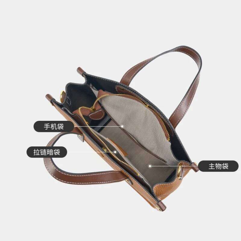 New Trendy Genuine Leather Women's Vertical Shoulder Cowhide Fashion Commuter Tote Briefcase Large Capacity Shopping Bag Mdng251022