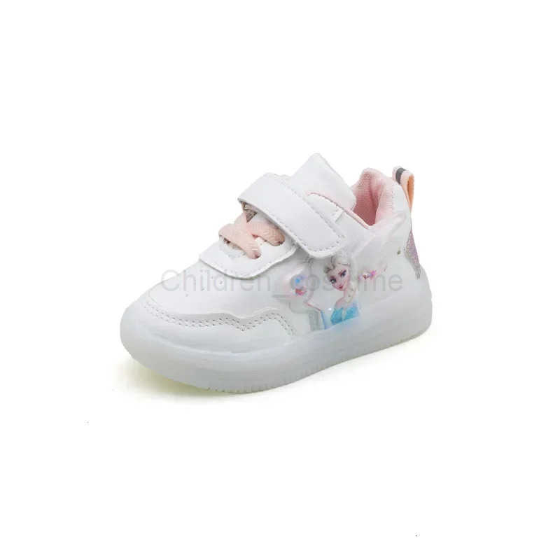 Disney Kids Girls Shoes 2024 Children Sneakers Girls Elsa Frozen Princess Casual Sport Shoes Student Shoes LED Lights Shoes H251022
