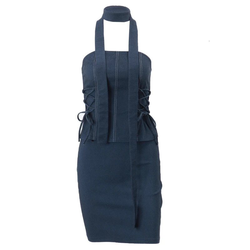 WhereMery Sexy Casual Side Cross Bandage Solid Tube Tank Top With Skinny Slim Skirt Summer Women Formal Occasions Two Piece Set 251016