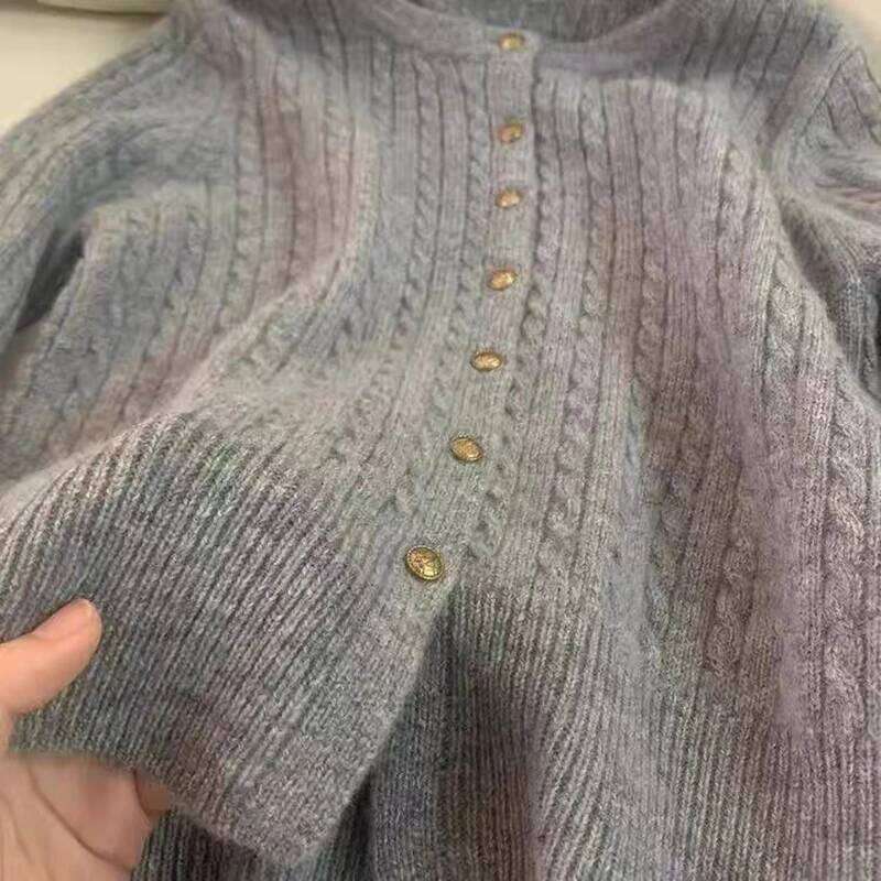 100% Cardigan Women's Twist Lazy Little Gold Button Cashmere Sweater Coat 251022