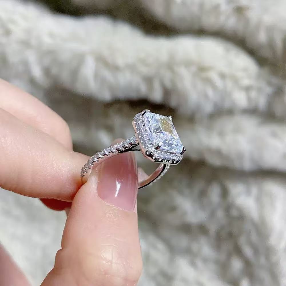 Classic Design Emerald Cut Yellow Canary Gold Moissanite Engagement Ring 10K Solid Gold